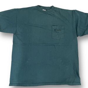 Vintage Y2K Columbia Solid Green T Shirt - Mens L - Single Stitched Short Sleeve